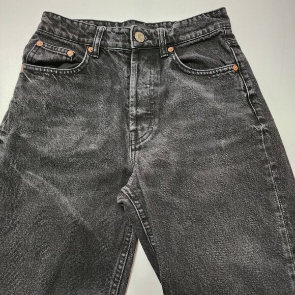 Zara Black Wash High Rise Straight Leg Crop Jeans Raw Hem - Picture 3 of 5